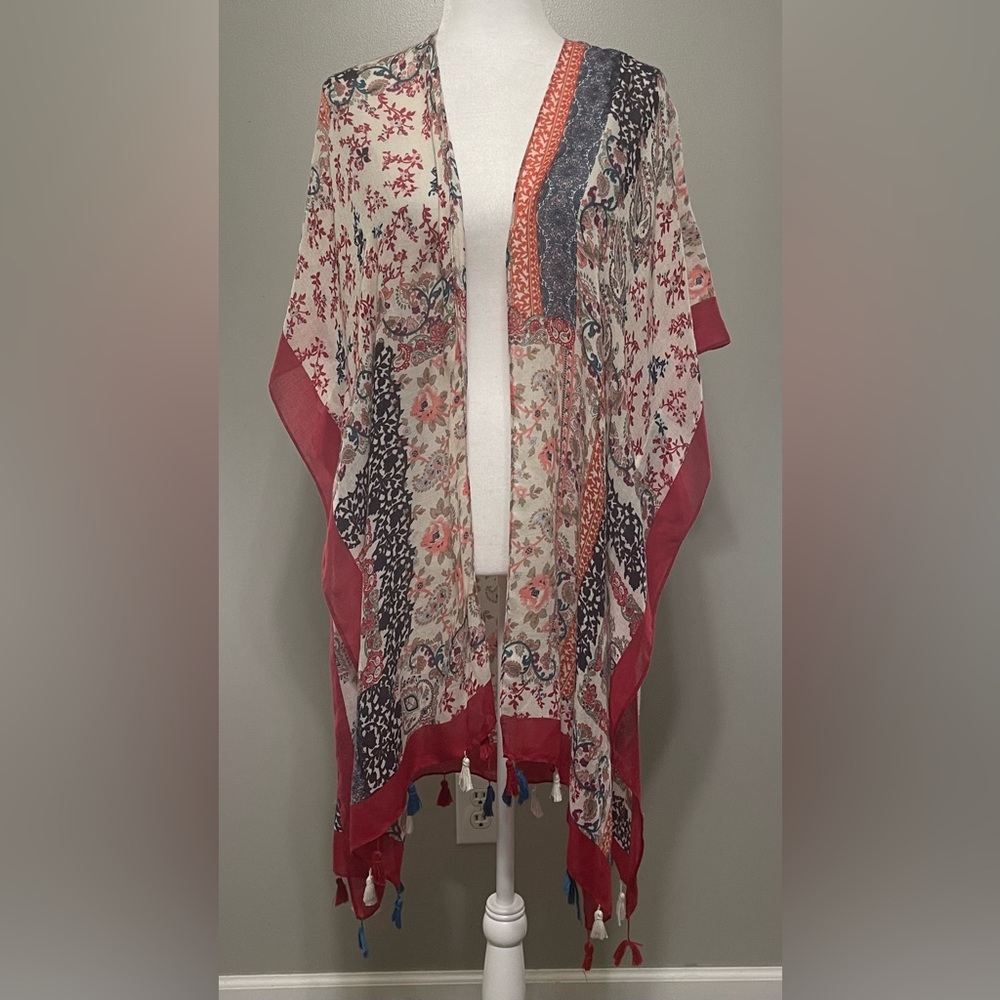 Do Everything In Love Anthropologie Kimono One Size Patchwork Sheer Paisley